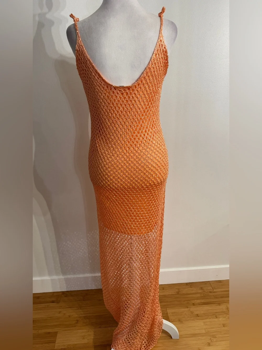 Haute Monde Knit Sequin Fish Net Scoop Maxi Dress orange medium